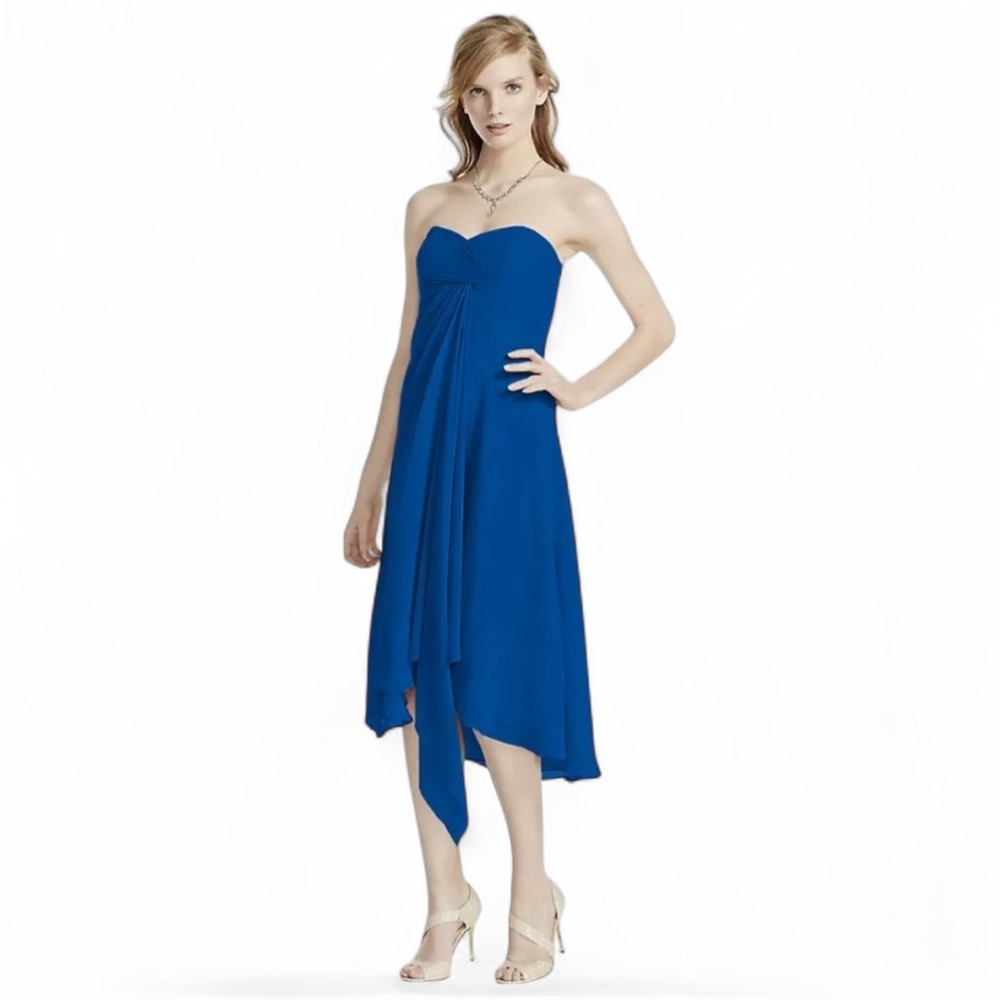 David’s Bridal Strapless Chiffon Short Dress Size 14 Blue Horizon